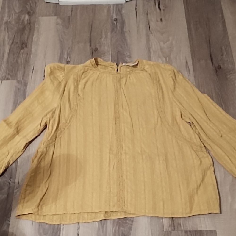 Time and Tru Mustard Lace Trim Blouse